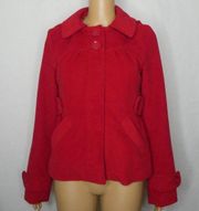 Tulle Crop Cropped Pea Coat Jacket Hooded Red Sm