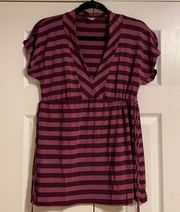 Ella Moss Purple Striped V Neck Side Tie Top