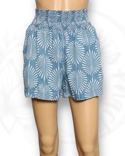 Joie High Waisted Paperbag Shorts Blue Leaf Print Lyocell Pockets Size M