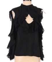 BB Dakota Blouse Black Dress Top XS Xsmall Cut Out Ruffle Going Out Long Sleeve