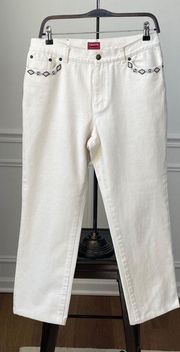 Chaps Ivory Cream Straight Leg Ankle Jeans Beaded Pocket 10