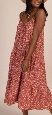 Midi Dress Harley Floral Tiered Sleeveless Rust White Relaxed Flowy