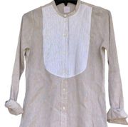 Ann Mashburn tan & white linen button down shirt linen Size extra small