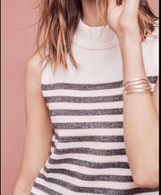 Anthropologie Moth Gray & White Striped Mock Neck Sleeveless Sweater | S