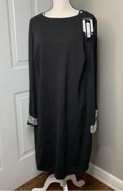 XScape embellished long sleeves black cocktail shift dress size 20 W made in USA
