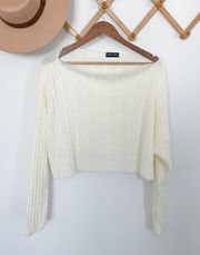 PrettyLittleThing Cropped Cable Knit Drop Shoulder Sweater