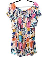 Rachel Roy Dress Knee Length Floral Ruffled Off The Shoulder Navy Pink Size‎ L