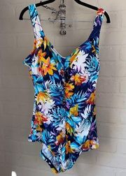 Maxine of Hollywood swimsuit 1x full coverage tropical‎ floral