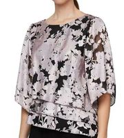 Alex Evening 3/4 Sleeve Scoop Neck Asymmetric Tiered Hem Chiffon Blouse Large