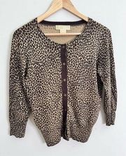 Michael Kors leopard print silk blend 3/4 sleeve cardigan sz SP