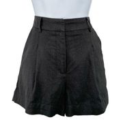 House of Harlow 1960 Black Linen Blend High Waist Pleated Shorts XS 25" Waist