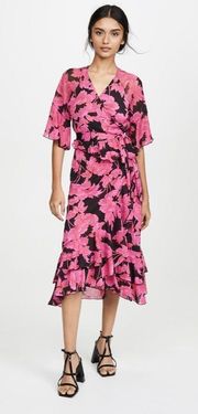 NWT  Zion Wrap Dress Camellias Black