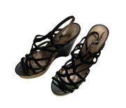 Moda Spana black strappy wedge heels size 9