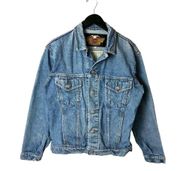 Vintage Harley Davidson Embossed Logo Denim Jean Trucker Jacket Medium M