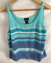 Sigrid Olsen Sport Striped Blue Knit Tank Size Large Petite