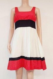 ANNE Klein Red/White Sleeveless Silk Cotton Fit & Flare Color Block Dress Sz 6P