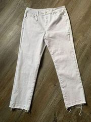 Pistola High Rose Denim Cropped Jeans Frayed Hem White Size 29