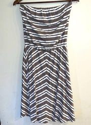 MICHAEL STARS Women’s Gray & White Striped Strapless Elastic Waist Dress Size L