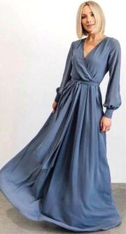 NWT Baltic Born Lydia Long Sleeve Maxi Dress Slate Blue Chiffon Women's Size XXL