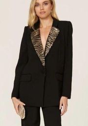 Rent the runway sz 10 badgley mischka black zebra lapel boyfriend blazer sequins