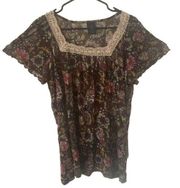 Pre Owned Women’s Faded Glory Paisley Floral Blouse Crocheted Front Sz XL