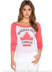 Chaser Niagara Falls Long Sleeve Burnout Baseball Tee White Red Womens Size Medi