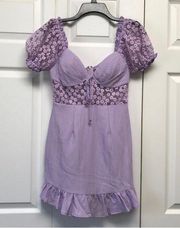 Beautiful purple lace puff sleeve cottage core fairy dress