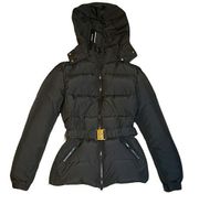 Versace Coat Black Down with Cinched Belt Gold Medusa Waist Length Hooded