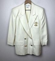Vintage Christian Dior RARE Gold Logo Monogram Jacket Blazer Size 8 USA Ivory