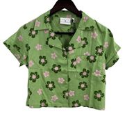 Daisy Street Green Crop Floral Button Front New Medium