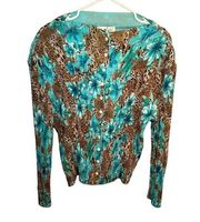 Vintage Great Cavalier by St. Paul Reversible Blouse Teal Floral Animal Print