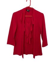 AB Studio Small Women Blouse Red Ruffles 3/4 Sleeve