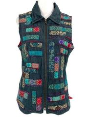 Coldwater Creek Tapestry Patchwork Jean Denim Vest Full Zip Lined size Small