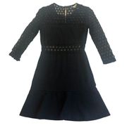 Sandro Black Mesh Lace Dress w/ Midriff Cutout Fit N Flare Size 1 Women's XS