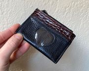 Leather Card Holder Brown Black Embossed Pebbled Card Window Zipper