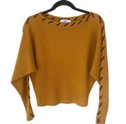 Magaschoni Mustard Yellow Ribbed Threaded Pull Over Boatneck Sweater Y2K size XS