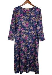 La Cera Midi Dress Long Sleeve Floral Cotton Knit Pockets Women’s M