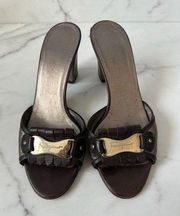 SALVATORE FERRAGAMO Brown Leather Logo Heels Sandals Size 8