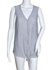 Rachel Zoe Button Down Tie Front Linen Top Blue White Stripe Sleeveless