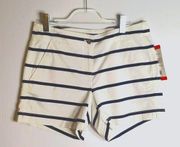 Nautica Cotton Stretch Twill Shorts White with  Blue Stripes Women's Size 8 NWT