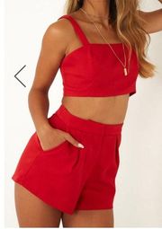 Red Shorts & Crop Top Set