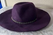 New Purple Floppy Hat Wool Felt Sparkly Trim Panama Wide Brim Adjustable NWT