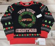 Spencers Workshop NWT Wreath Ugly Christmas Sweater Working Lights Adult Large