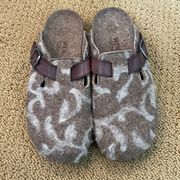 Dr. Andrew Weil Orthaheel Flores Wool Mule Clogs (Sz 9) Taupe & White Vine
