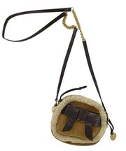 Ugg Sheepskin Tan Suede Small Crossbody Bag with Leather and Chain Strap Bow