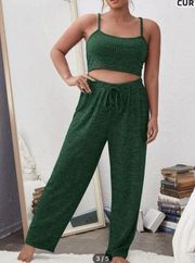 2 piece green crop top matching pants lounge or pajama set size 3x