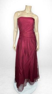 Burgundy Strapless Evening Gown 4