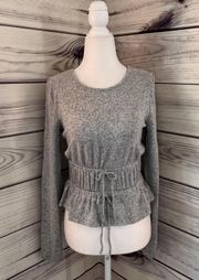 Grey Drawstring Waist Long Sleeve Top