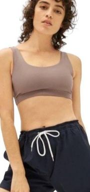 Everlane Perform Sports Bra Scoop Neck Recycled Nylon Mink Taupe Brown NEW M