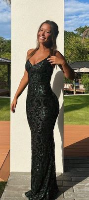 Emerald Green And Black Prom Dress